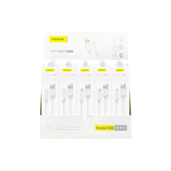 Foneng Cable X88 Combo Pack 6 Micro+18 Type-c+6 Lightning 3A 1M White